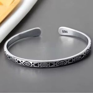 NEW Men’s Unisex Engraved 925 Sterling Silver‎ Adjustable Cuff Bracelet